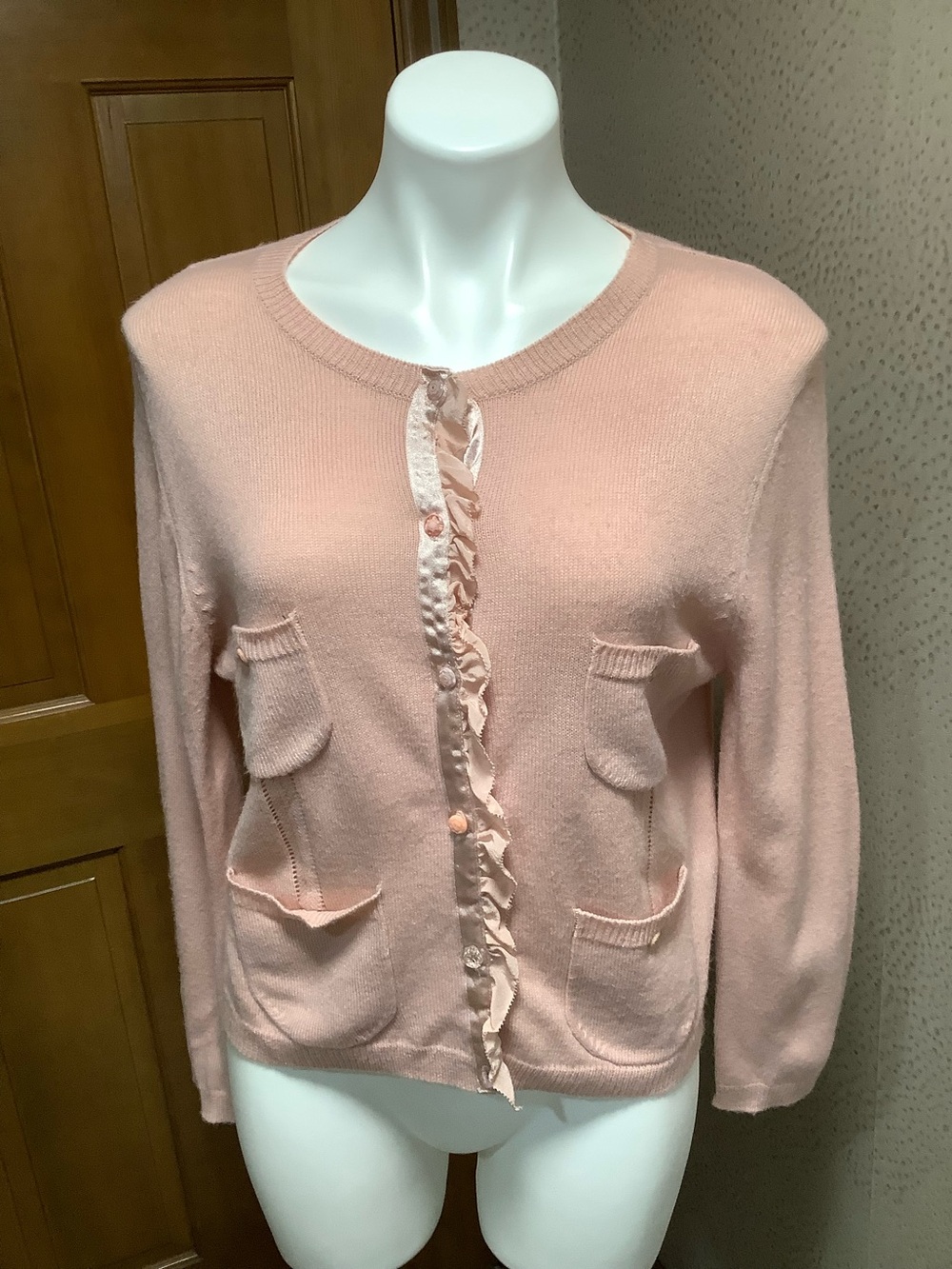 Women’s Soft Pink Ruffle-Trim Cardigan Sweater New York City company